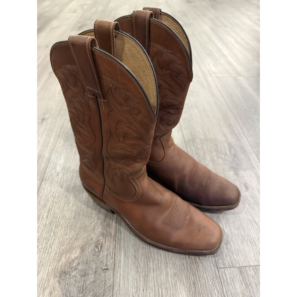 Classic Brown Men's Cowboy Boots - Western Leather Pull-On